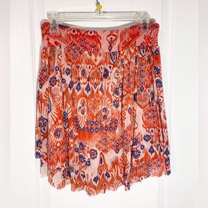 Anthro Weston Wear Asymmetrical Tiered Mesh Mini Skirt USA MADE Orange Blue M